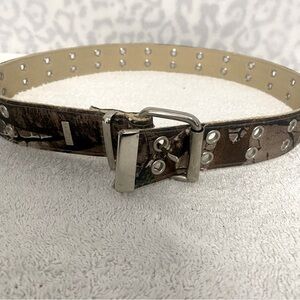 90s Camo Belt, VINTG Unisex Grunge, Military, Combat, Silver Tone Rivets EUC